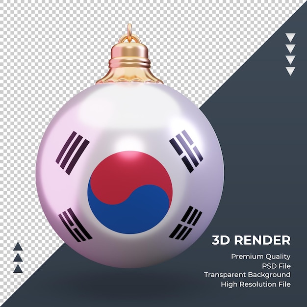 PSD vista frontale della rappresentazione della bandiera della corea del sud della palla di natale 3d