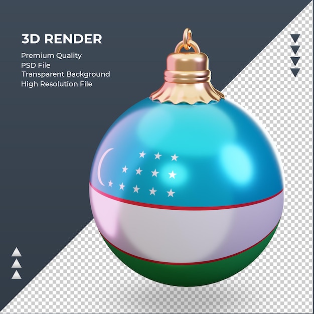 3dクリスマスボールウズベキスタンの旗レンダリング右ビュー