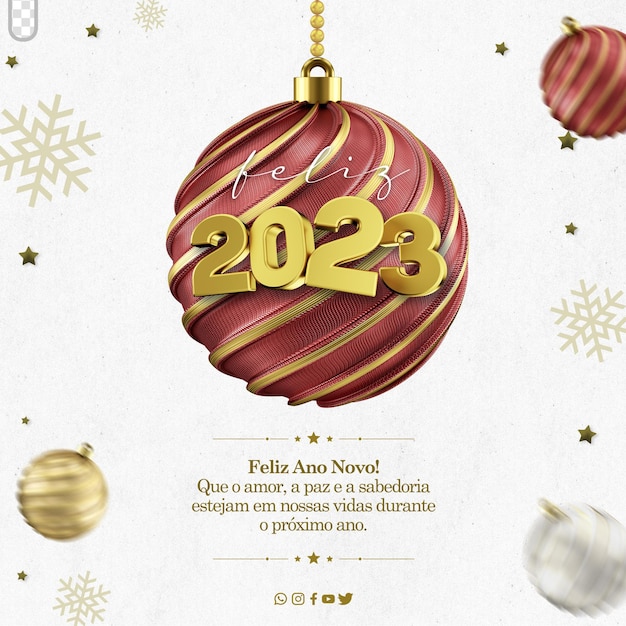 PSD 3d christmas bauble with golden 2023 natal in brazil