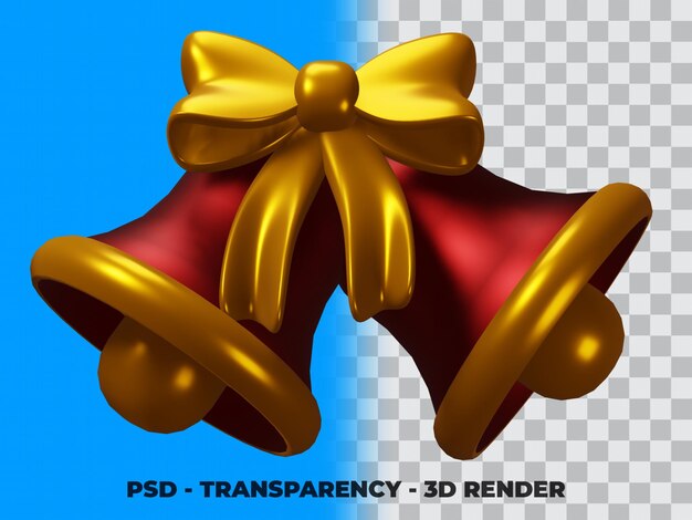 PSD 3d christmas bell and ribbon illustration with transparency background