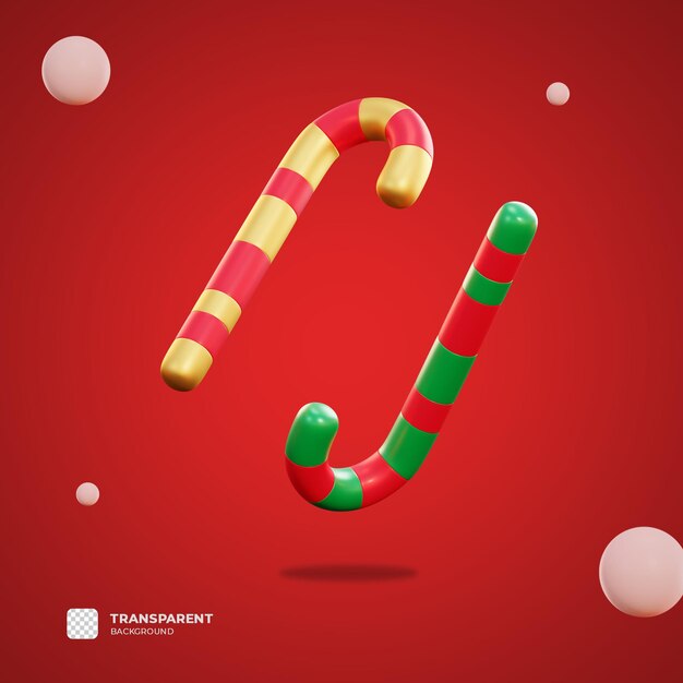 3d christmas candy cane with transparent background