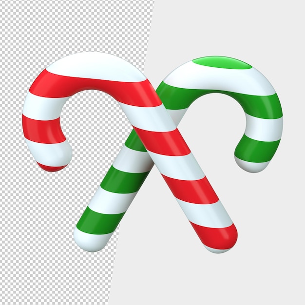 3d christmas candy cane with transparent background