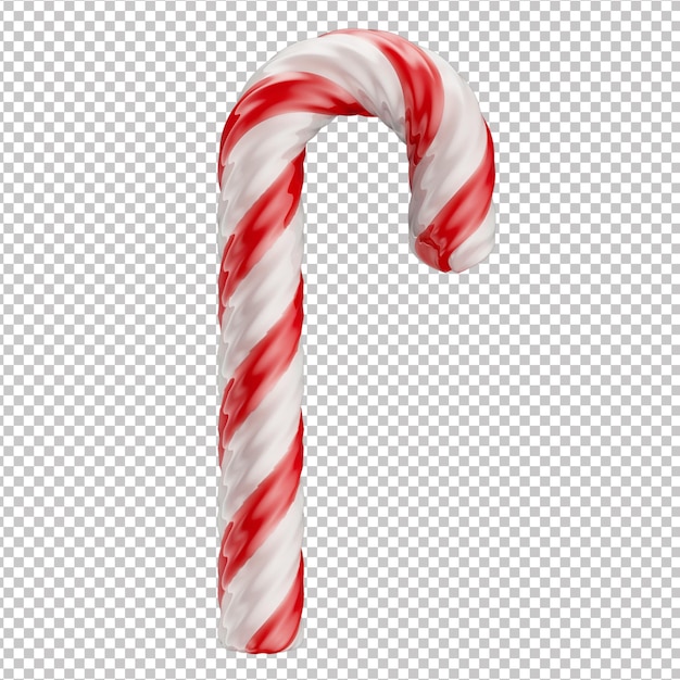 3D Christmas Candy White with Red Stripes and Transparent Background