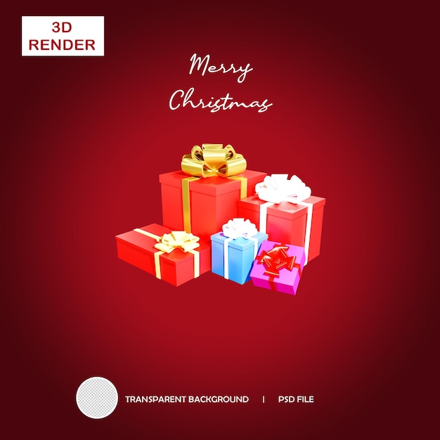 3d christmas color giftbox with transparent background