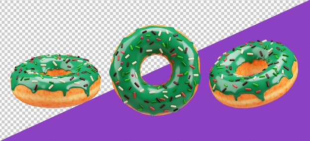 3d christmas donuts. doughnut in christmas color, set.