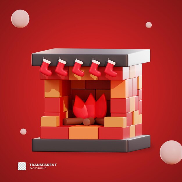 3d christmas fireplace with transparent background