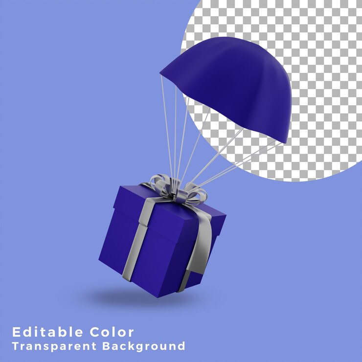 3d christmas gift box blue flying with silver bow high quality