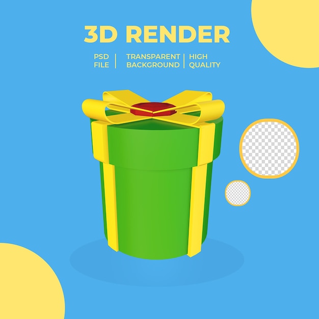 透明な背景に黄色のリボンと3dクリスマスギフトボックスラウンドグリーン