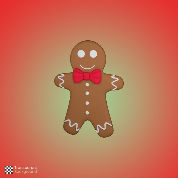 a 3D Christmas gingerbread man with a bow tie on his head