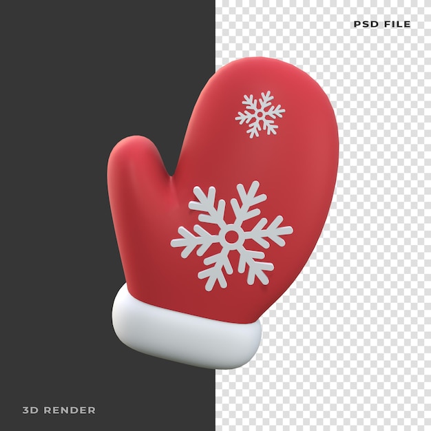 3d christmas glove rendered on transparent background