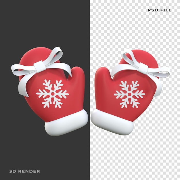 PSD 3d christmas gloves ribbon rendered on transparent background