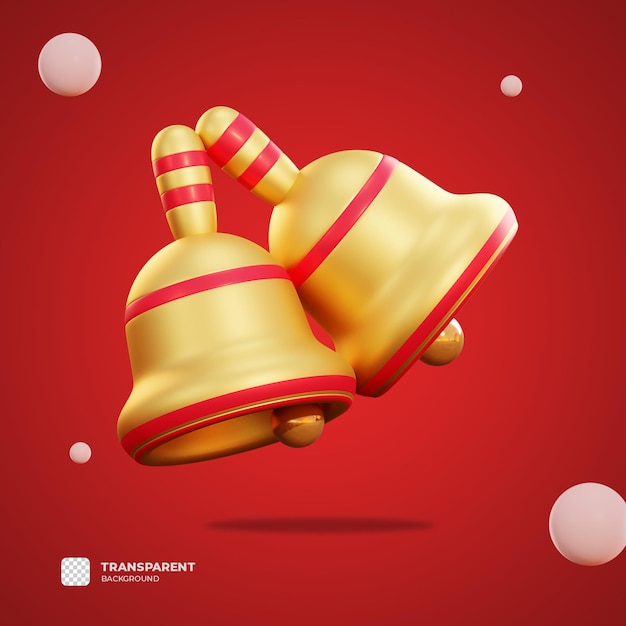 3d christmas golden bell with transparent background