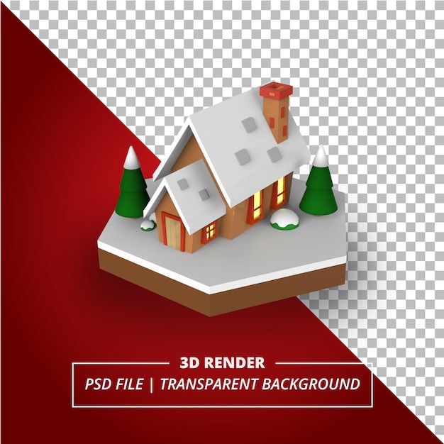 3d christmas house rendered on transparent background