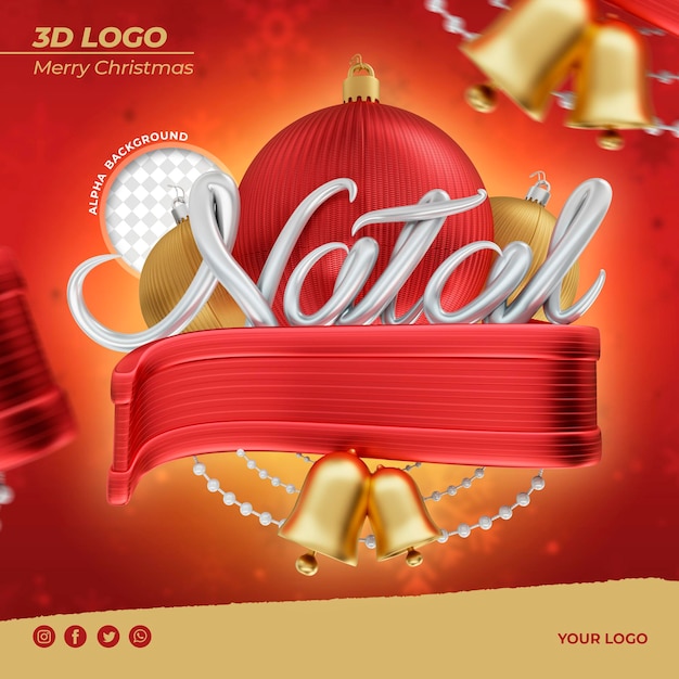 PSD logo di natale 3d per composizione selo natale in brasile