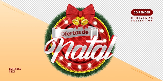 편집 가능한 텍스트가 있는 구성을 위한 포르투갈어 3d 크리스마스 로고