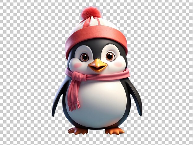 PSD 3d christmas penguin character isolated on transparent background