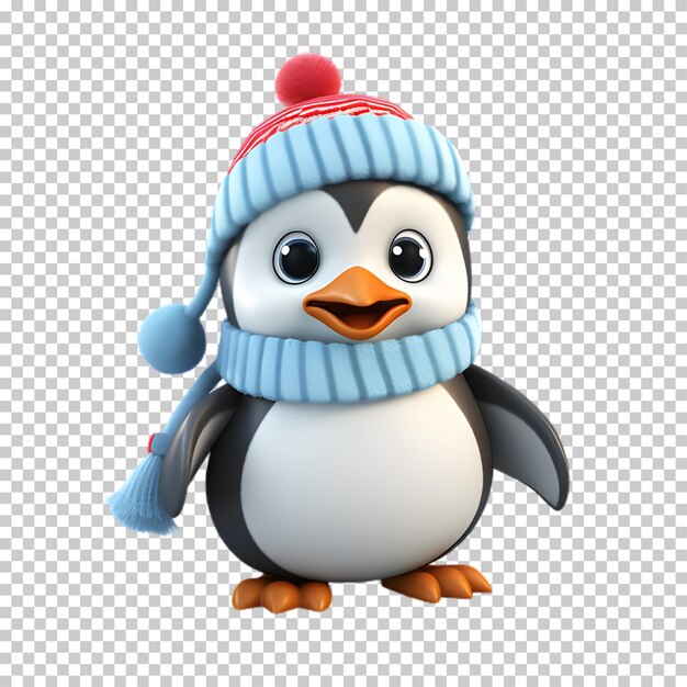 PSD 3d christmas penguin character isolated on transparent background