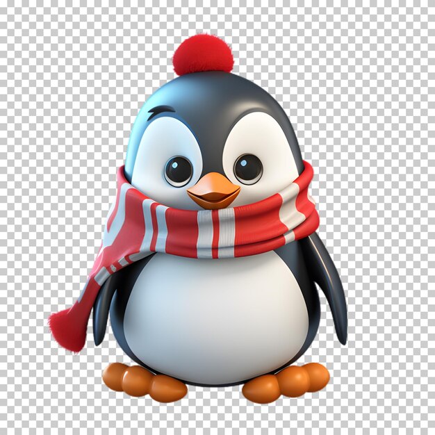 PSD 3d christmas penguin character isolated on transparent background