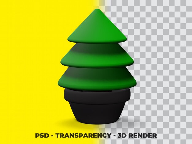 透明度の背景プレミアムpsdとポットの3dクリスマス松の木