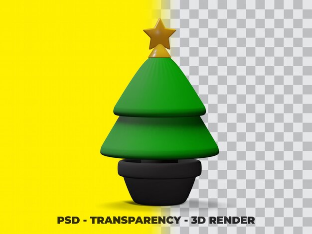 3d новогодняя елка на горшке с прозрачным фоном премиум psd