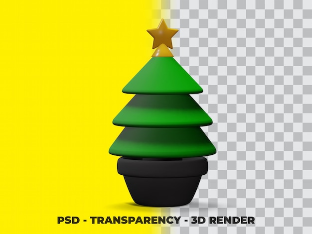 PSD albero di pino di natale 3d sul vaso con sfondo trasparente premium psd