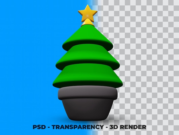 PSD 3d christmas pine tree on the pot with transparency background premium psd