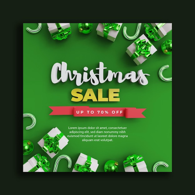 3d christmas sale social media post template banner