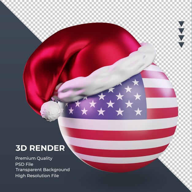 PSD 3d natale babbo natale berretto bandiera america rendering vista a sinistra