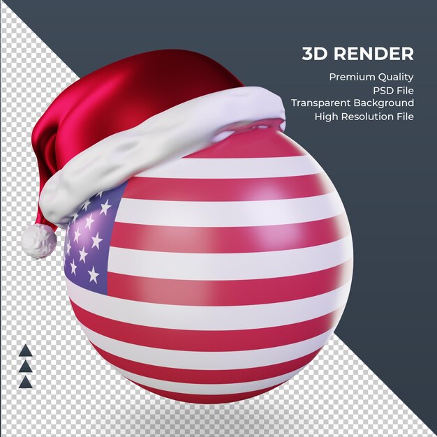 3d natale babbo natale berretto bandiera america rendering vista a destra