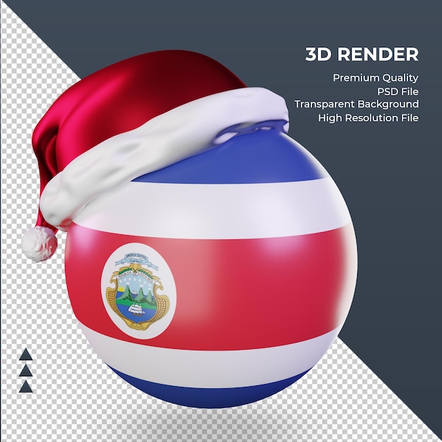 PSD 3d natale babbo natale berretto costa rica bandiera rendering vista a destra