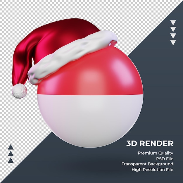 3dクリスマスサンタクロースキャップインドネシアの旗レンダリング正面図