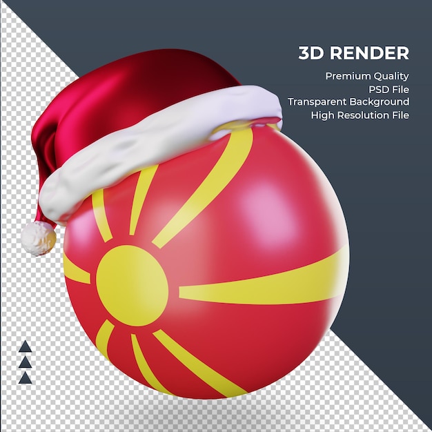 PSD 3d natale babbo natale berretto macedone del nord bandiera rendering vista a destra