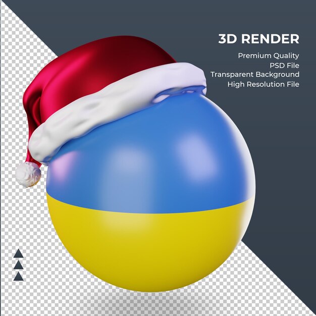 PSD 3d natale babbo natale berretto ucraina bandiera rendering vista a destra