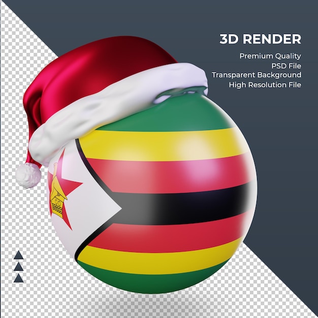 PSD 3d natale babbo natale berretto bandiera dello zimbabwe rendering vista a destra