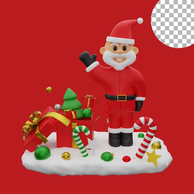 3d natale babbo natale palle di neve albero giftbox isolato illustrazione alta qualità