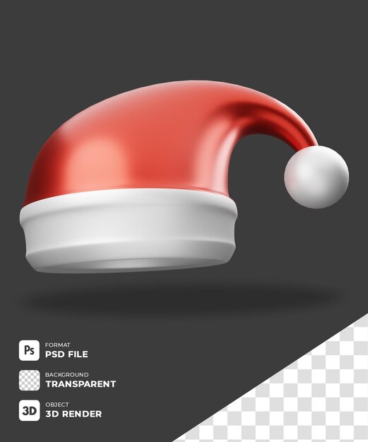 3d christmas santa hat icon with transparent background