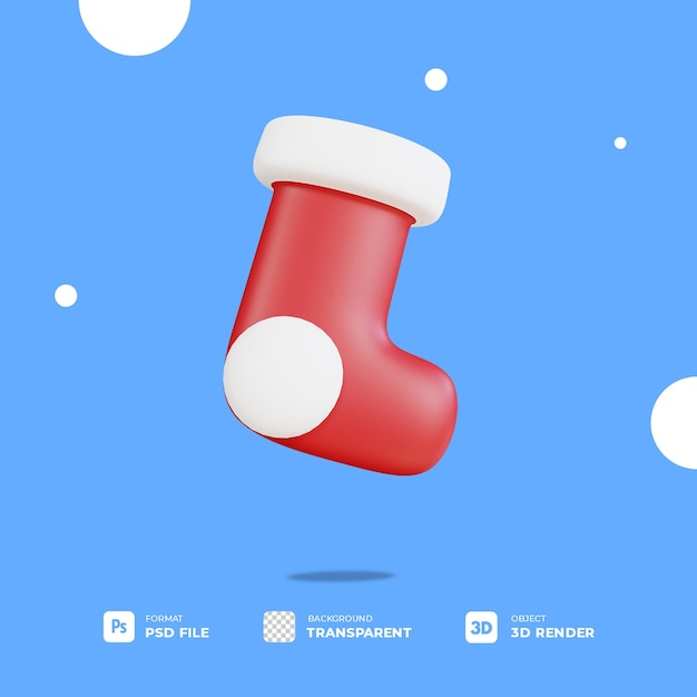 3d christmas santa sock with transparent background