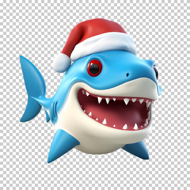 PSD 3d christmas shark character isolated on transparent background