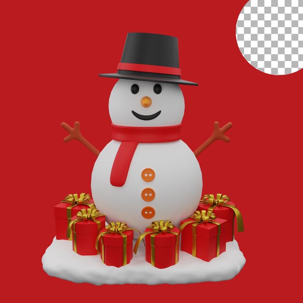 3d natale neve pupazzo di neve giftbox icona risorse illustrazione isolata di alta qualità