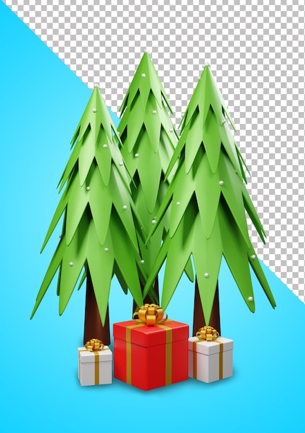 PSD 3d christmas tree and gift box