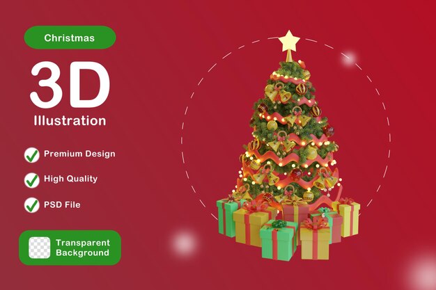 3d christmas tree and gift box