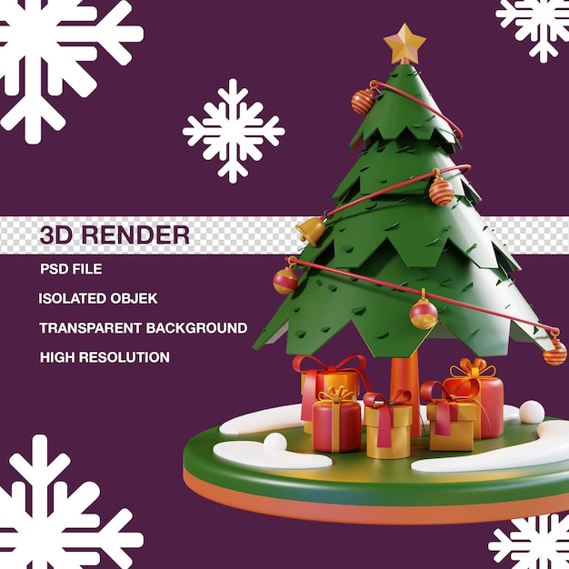 PSD 3d новогодняя елка lowpoly с декором