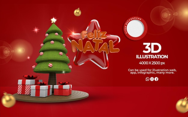 Albero di natale 3d per composizione psd premium