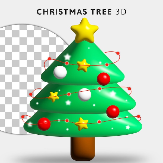 Albero di natale 3d con palline di palline su sfondo trasparente