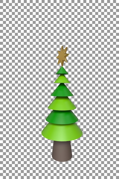 PSD 3d christmas tree with golden star rendering