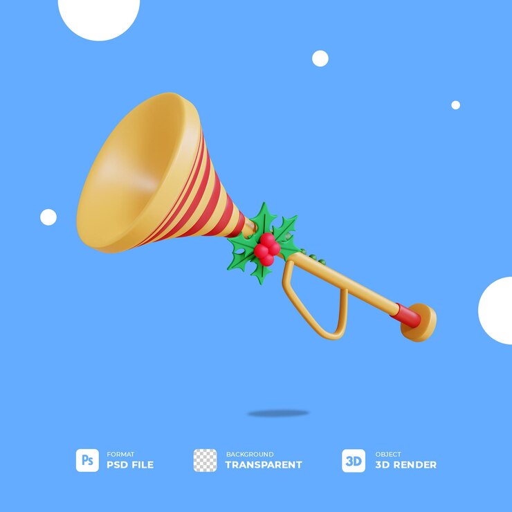 3d christmas trumpet with transparent background