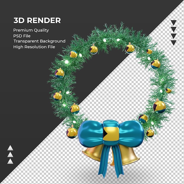 Vista frontale della rappresentazione della bandiera delle bahamas della corona di natale 3d