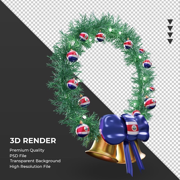 3d natale ghirlanda bandiera costa rica rendering vista a sinistra