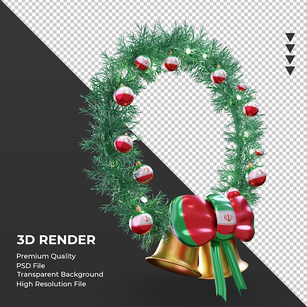 PSD 3d christmas wreath iran flag rendering left view