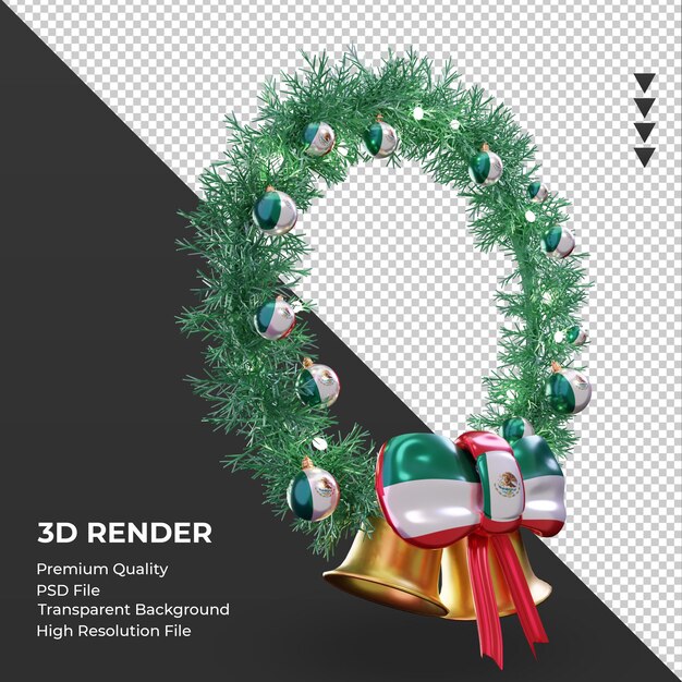 3d christmas wreath mexico flag rendering left view